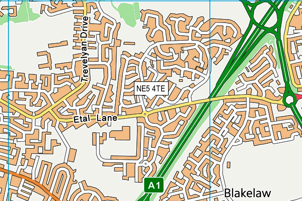 NE5 4TE map - OS VectorMap District (Ordnance Survey)