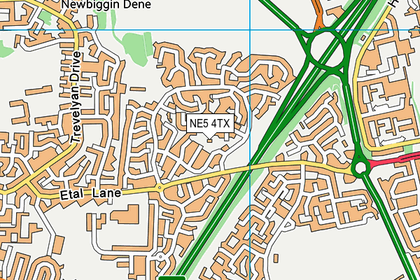 NE5 4TX map - OS VectorMap District (Ordnance Survey)