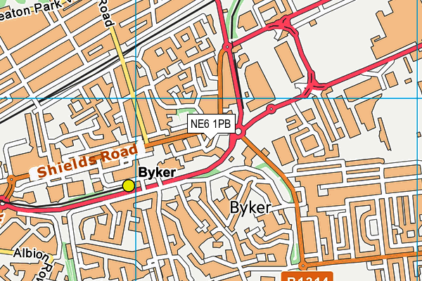 NE6 1PB map - OS VectorMap District (Ordnance Survey)