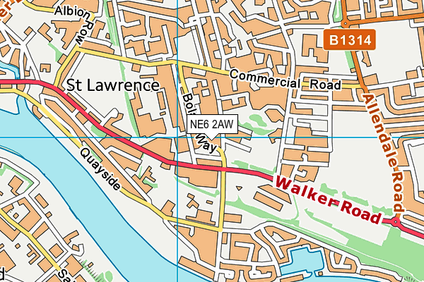 NE6 2AW map - OS VectorMap District (Ordnance Survey)