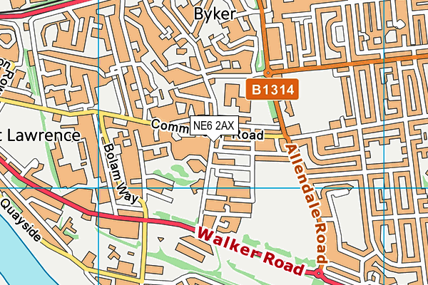 NE6 2AX map - OS VectorMap District (Ordnance Survey)