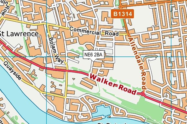 NE6 2BA map - OS VectorMap District (Ordnance Survey)