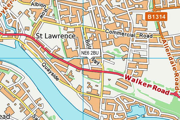 NE6 2BU map - OS VectorMap District (Ordnance Survey)