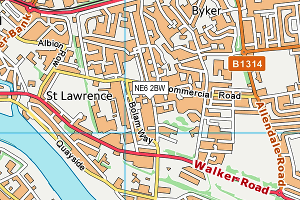 NE6 2BW map - OS VectorMap District (Ordnance Survey)