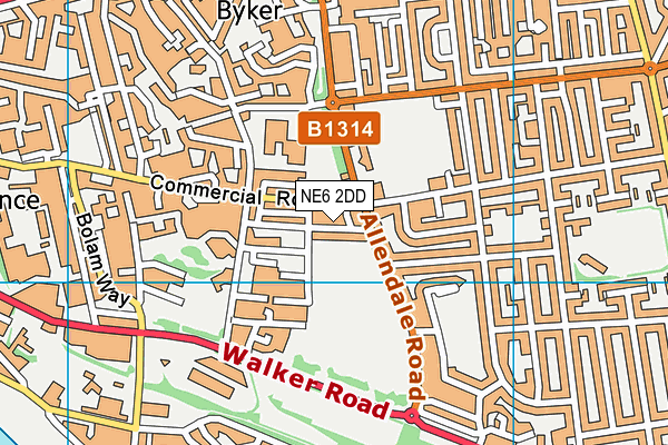 NE6 2DD map - OS VectorMap District (Ordnance Survey)