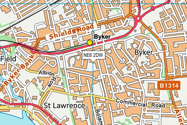 NE6 2DW map - OS VectorMap District (Ordnance Survey)