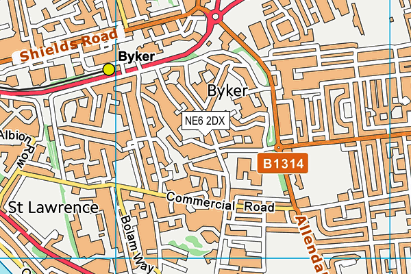 NE6 2DX map - OS VectorMap District (Ordnance Survey)