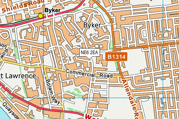 NE6 2EA map - OS VectorMap District (Ordnance Survey)