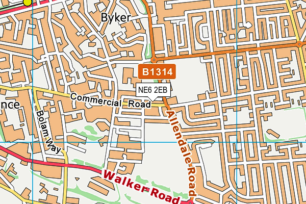 NE6 2EB map - OS VectorMap District (Ordnance Survey)