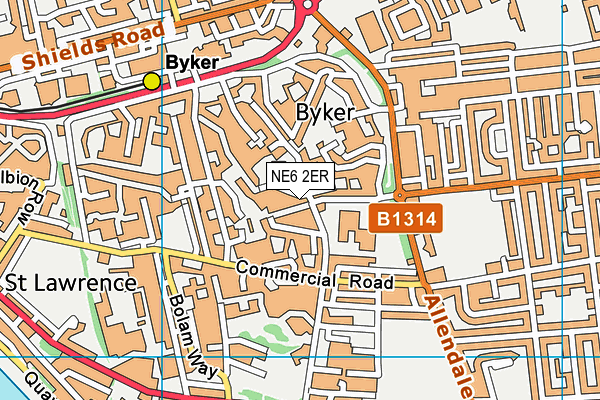NE6 2ER map - OS VectorMap District (Ordnance Survey)