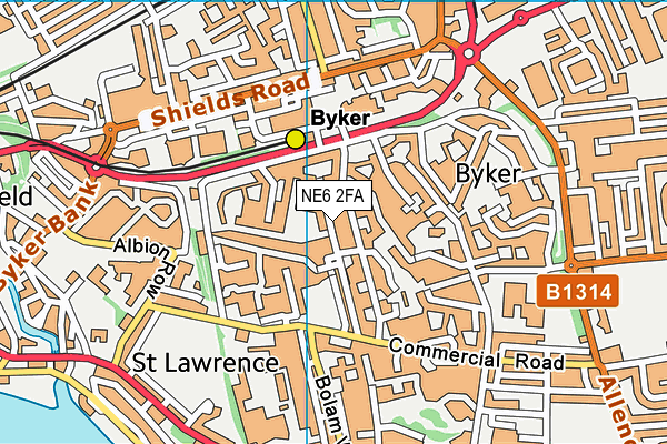 NE6 2FA map - OS VectorMap District (Ordnance Survey)