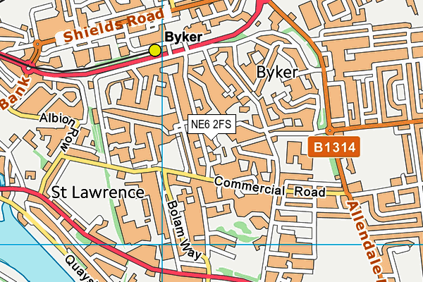 NE6 2FS map - OS VectorMap District (Ordnance Survey)