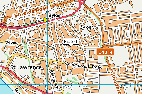 NE6 2FT map - OS VectorMap District (Ordnance Survey)