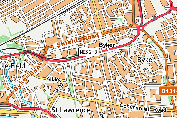 NE6 2HB map - OS VectorMap District (Ordnance Survey)