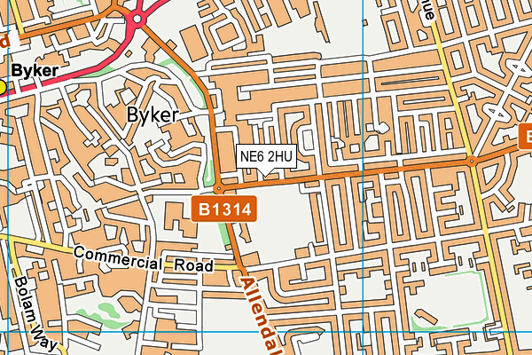 NE6 2HU map - OS VectorMap District (Ordnance Survey)