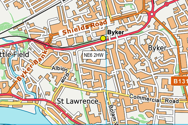 NE6 2HW map - OS VectorMap District (Ordnance Survey)