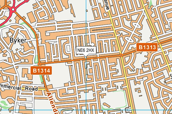 NE6 2HX map - OS VectorMap District (Ordnance Survey)