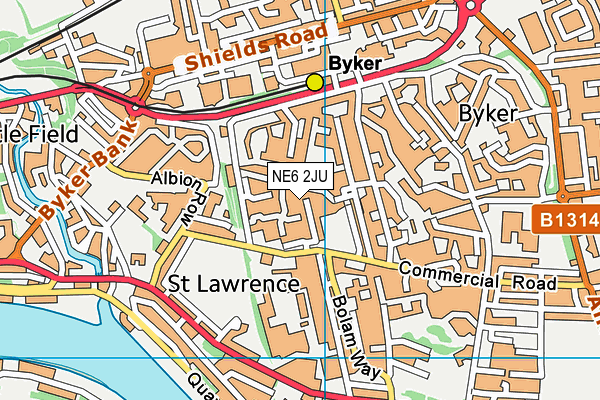 NE6 2JU map - OS VectorMap District (Ordnance Survey)