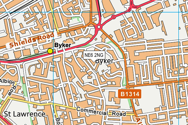 NE6 2NG map - OS VectorMap District (Ordnance Survey)