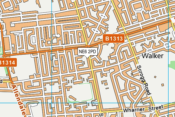 NE6 2PD map - OS VectorMap District (Ordnance Survey)