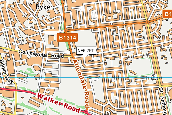 NE6 2PT map - OS VectorMap District (Ordnance Survey)