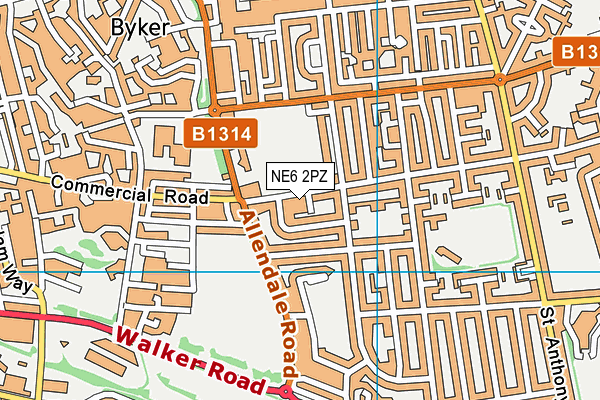 NE6 2PZ map - OS VectorMap District (Ordnance Survey)