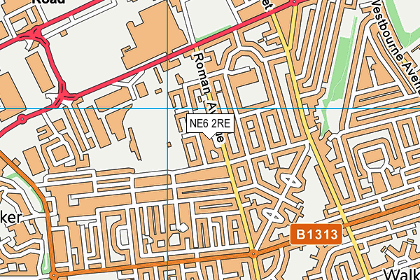 NE6 2RE map - OS VectorMap District (Ordnance Survey)