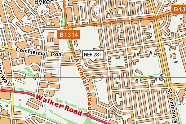 NE6 2ST map - OS VectorMap District (Ordnance Survey)