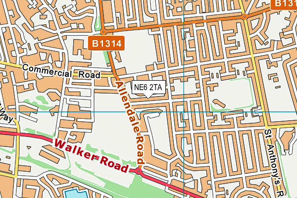 NE6 2TA map - OS VectorMap District (Ordnance Survey)