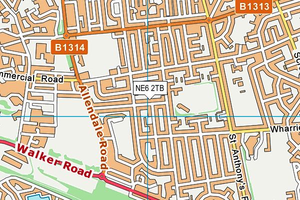 NE6 2TB map - OS VectorMap District (Ordnance Survey)