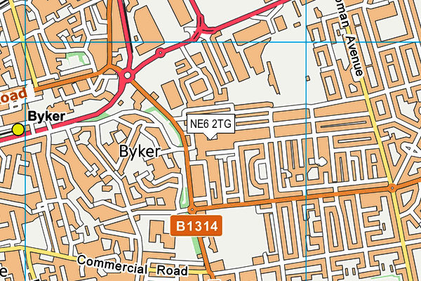 NE6 2TG map - OS VectorMap District (Ordnance Survey)