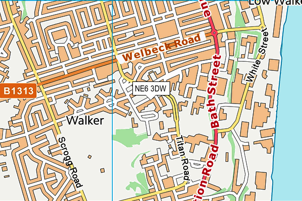 NE6 3DW map - OS VectorMap District (Ordnance Survey)