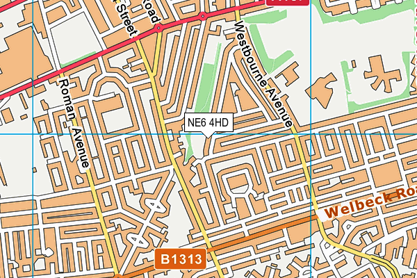 NE6 4HD map - OS VectorMap District (Ordnance Survey)