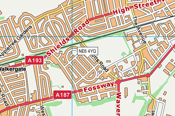 NE6 4YQ map - OS VectorMap District (Ordnance Survey)