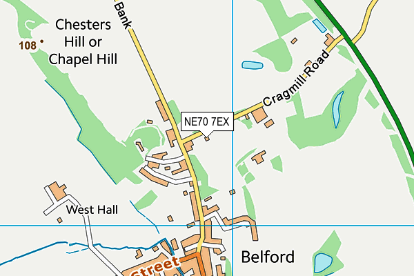 NE70 7EX map - OS VectorMap District (Ordnance Survey)