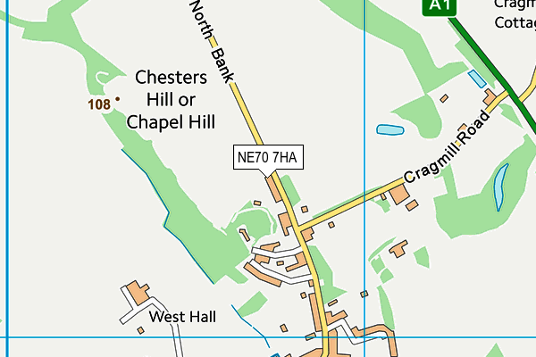 NE70 7HA map - OS VectorMap District (Ordnance Survey)