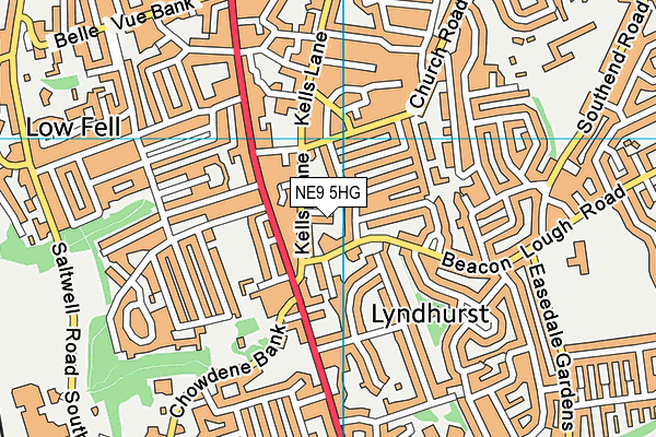 NE9 5HG map - OS VectorMap District (Ordnance Survey)