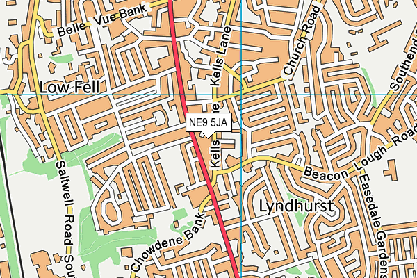 NE9 5JA map - OS VectorMap District (Ordnance Survey)