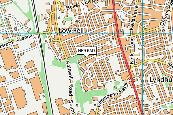 NE9 6AD map - OS VectorMap District (Ordnance Survey)
