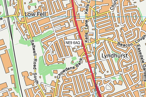 NE9 6AQ map - OS VectorMap District (Ordnance Survey)