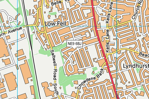 NE9 6BJ map - OS VectorMap District (Ordnance Survey)