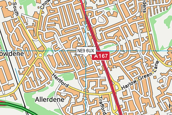 NE9 6UX map - OS VectorMap District (Ordnance Survey)