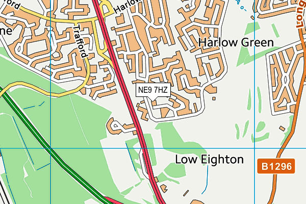 NE9 7HZ map - OS VectorMap District (Ordnance Survey)