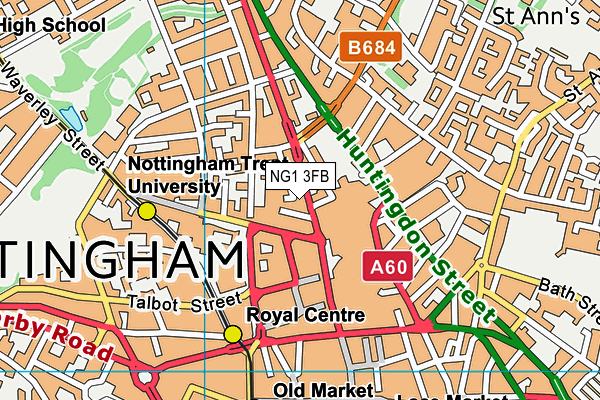 NG1 3FB map - OS VectorMap District (Ordnance Survey)