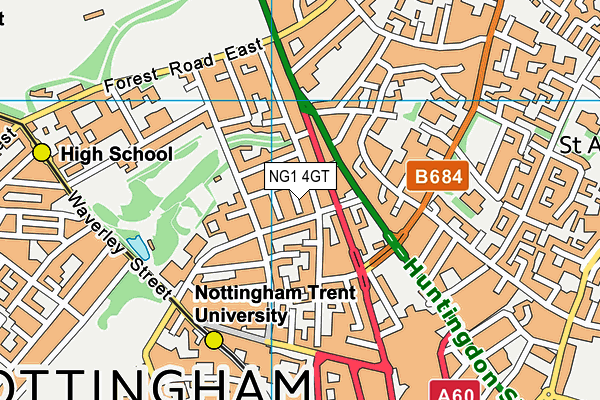 NG1 4GT map - OS VectorMap District (Ordnance Survey)