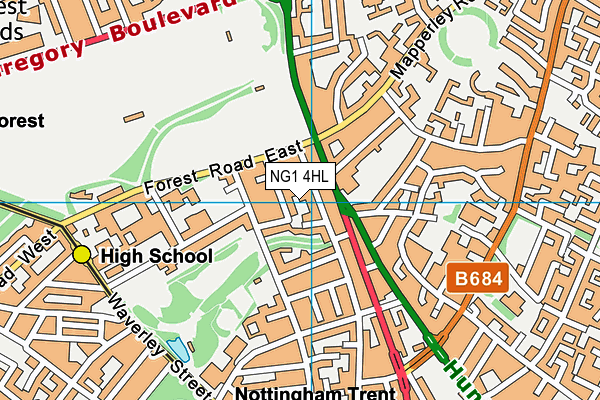 NG1 4HL map - OS VectorMap District (Ordnance Survey)