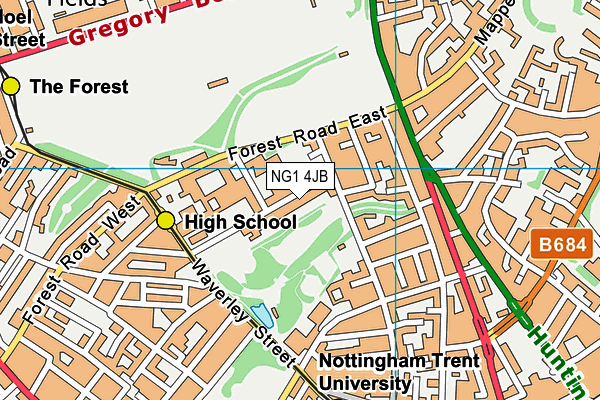 Nottingham Girls High School map (NG1 4JB) - OS VectorMap District (Ordnance Survey)
