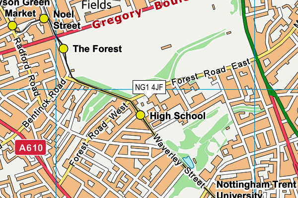 NG1 4JF map - OS VectorMap District (Ordnance Survey)