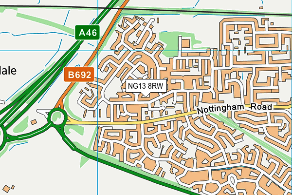 NG13 8RW map - OS VectorMap District (Ordnance Survey)