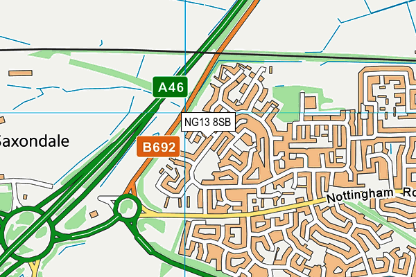 NG13 8SB map - OS VectorMap District (Ordnance Survey)